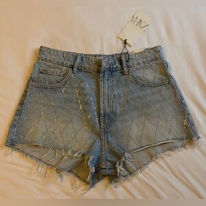 Zara Light Blue Studded Jean Shorts